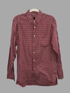 LANVIN Red White Black Gingham Cotton Button Up Shirt Sz M